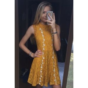 Yellow High Neck Lace Dress